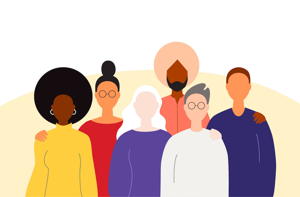 An illustration of a diverse group of men and women